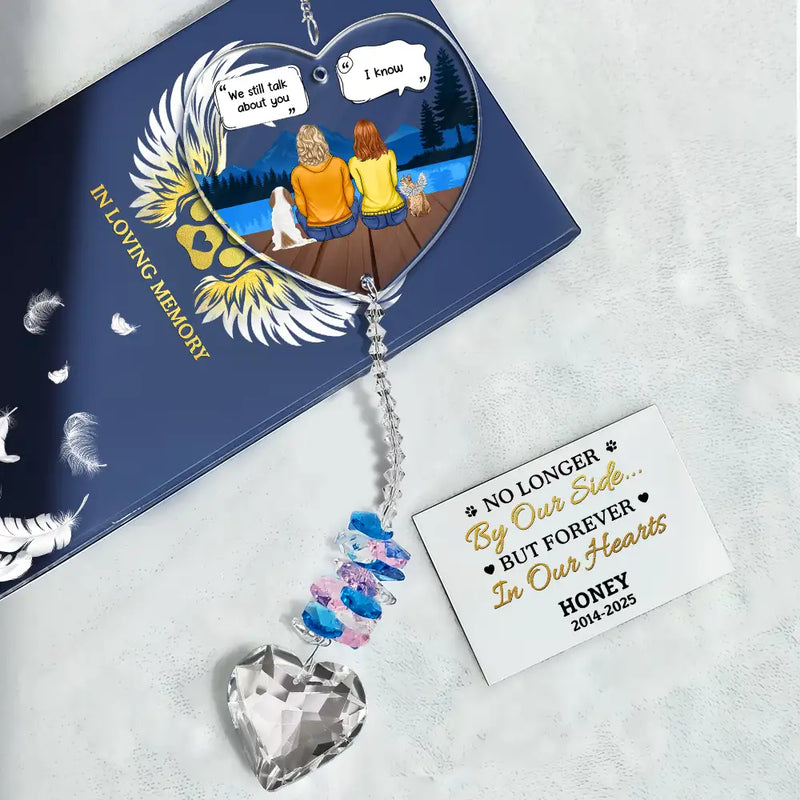 Pet Lovers,Pet Mom,Pet Dad,Pet Couple,Dog Lovers,Dog Mom,Dog Dad,Dog Couple,Cat Lovers,Cat Mom,Cat Dad,Cat Couple,Memorial,Sad - I Miss You I Know Dog Cat Memorial - Personalized Heart Crystal Suncatcher