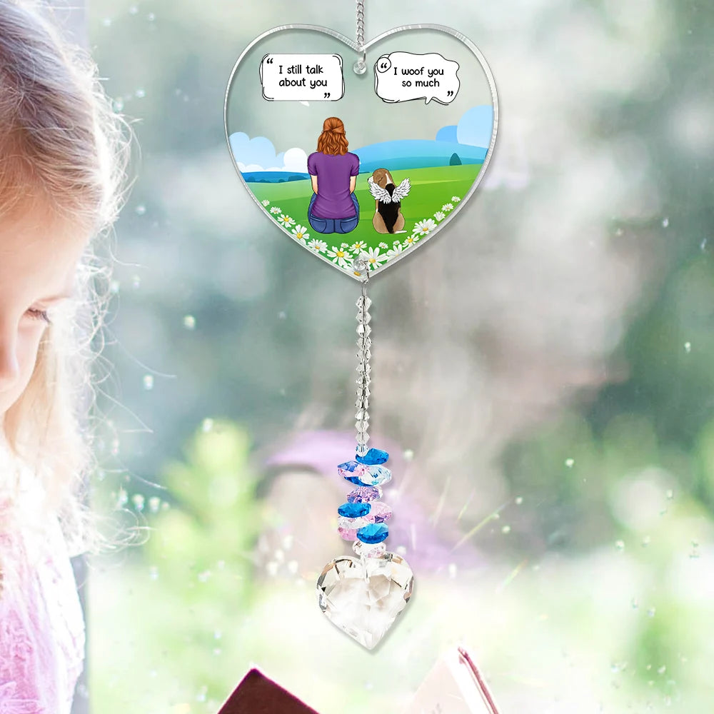 Pet Lovers,Pet Mom,Pet Dad,Pet Couple,Dog Lovers,Dog Mom,Dog Dad,Dog Couple,Cat Lovers,Cat Mom,Cat Dad,Cat Couple,Memorial,Sad - I Miss You I Know Dog Cat Memorial - Personalized Heart Crystal Suncatcher