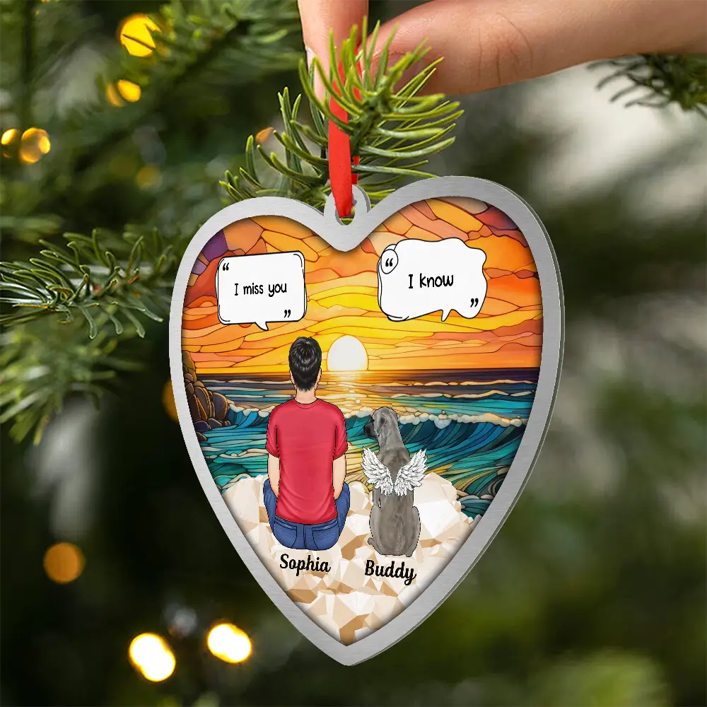 Pet Lovers,Love,Memorial,Christmas - I Miss You Memorial Dog Cat - Personalized Metal Ornament
