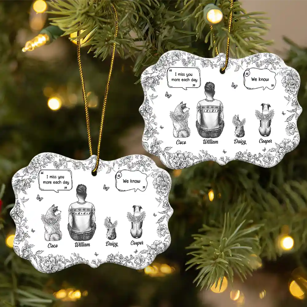 Sad,Memorial,Christmas,Dog Lovers,Pet Lovers,Cat Lovers,Dog Mom - I Miss You Memorial Dog Cat Toile - Personalized Medallion Ceramic Ornament