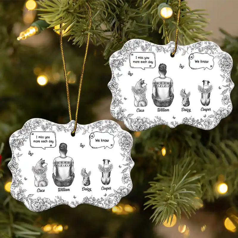 Sad,Memorial,Christmas,Dog Lovers,Pet Lovers,Cat Lovers,Dog Mom - I Miss You Memorial Dog Cat Toile - Personalized Medallion Ceramic Ornament