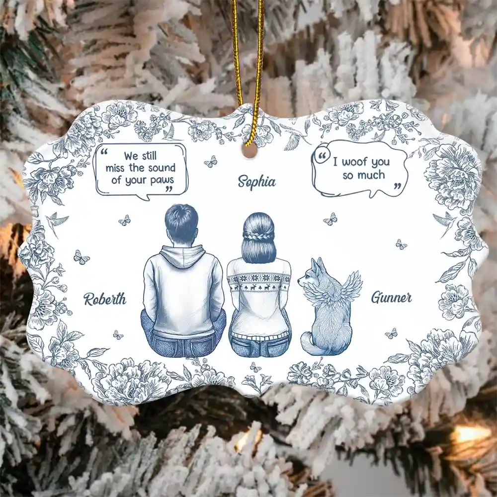 Sad,Memorial,Christmas,Dog Lovers,Pet Lovers,Cat Lovers,Dog Mom - I Miss You Memorial Dog Cat Toile - Personalized Medallion Ceramic Ornament