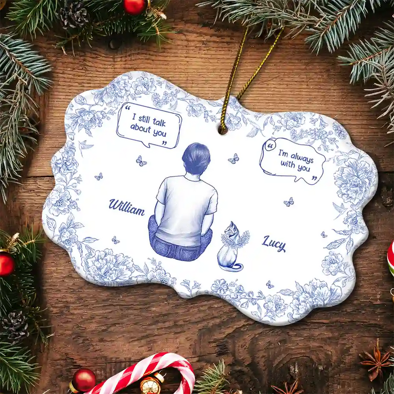 Sad,Memorial,Christmas,Dog Lovers,Pet Lovers,Cat Lovers,Dog Mom - I Miss You Memorial Dog Cat Toile - Personalized Medallion Ceramic Ornament