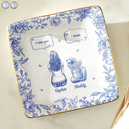 I Miss You Memorial Dog Cat Toile - Personalized Ring Dish