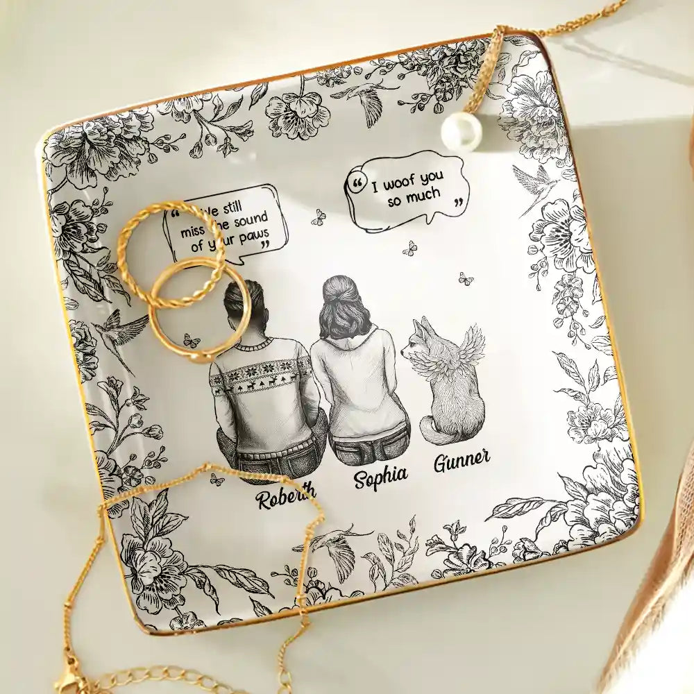 Sad,Memorial,Dog Lovers,Pet Lovers,Cat Lovers,Dog Mom - I Miss You Memorial Dog Cat Toile - Personalized Ring Dish