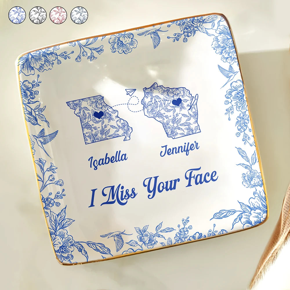 Gift For Bestie,Gift For Sisters,Gift For Women,Gifts For Colleagues,Happy,Gift For Sibling - I Miss Your Face Toile Pattern - Personalized Ring Dish