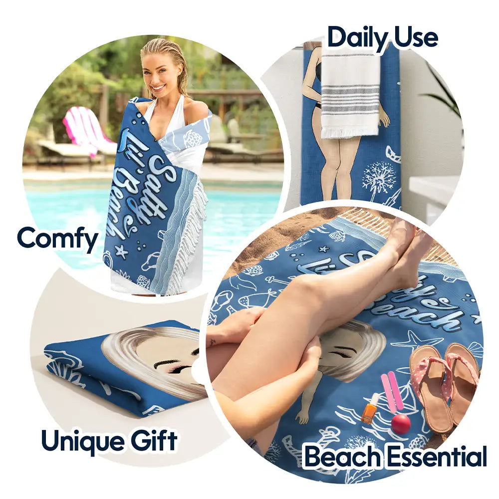 Gift For Women,Gift For Yourself,Summer,Beach,Travel,Happy - I Need Some Vitamin Sea - Personalized Turkish Beach Towel