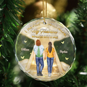 Memorial,Christmas,Sad,Family,Gift For Husband,Gift For Wife,Parents - I Never Walk Alone My Husband Walks With Me - Personalized Circle Glass Ornament