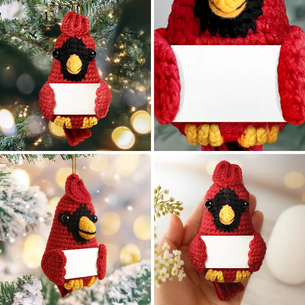 Family, Memorial, Sad, Christmas - Custom Photo I Love You To The Moon And Back - Personalized Crochet Cardinal Bird Hanging Decoration