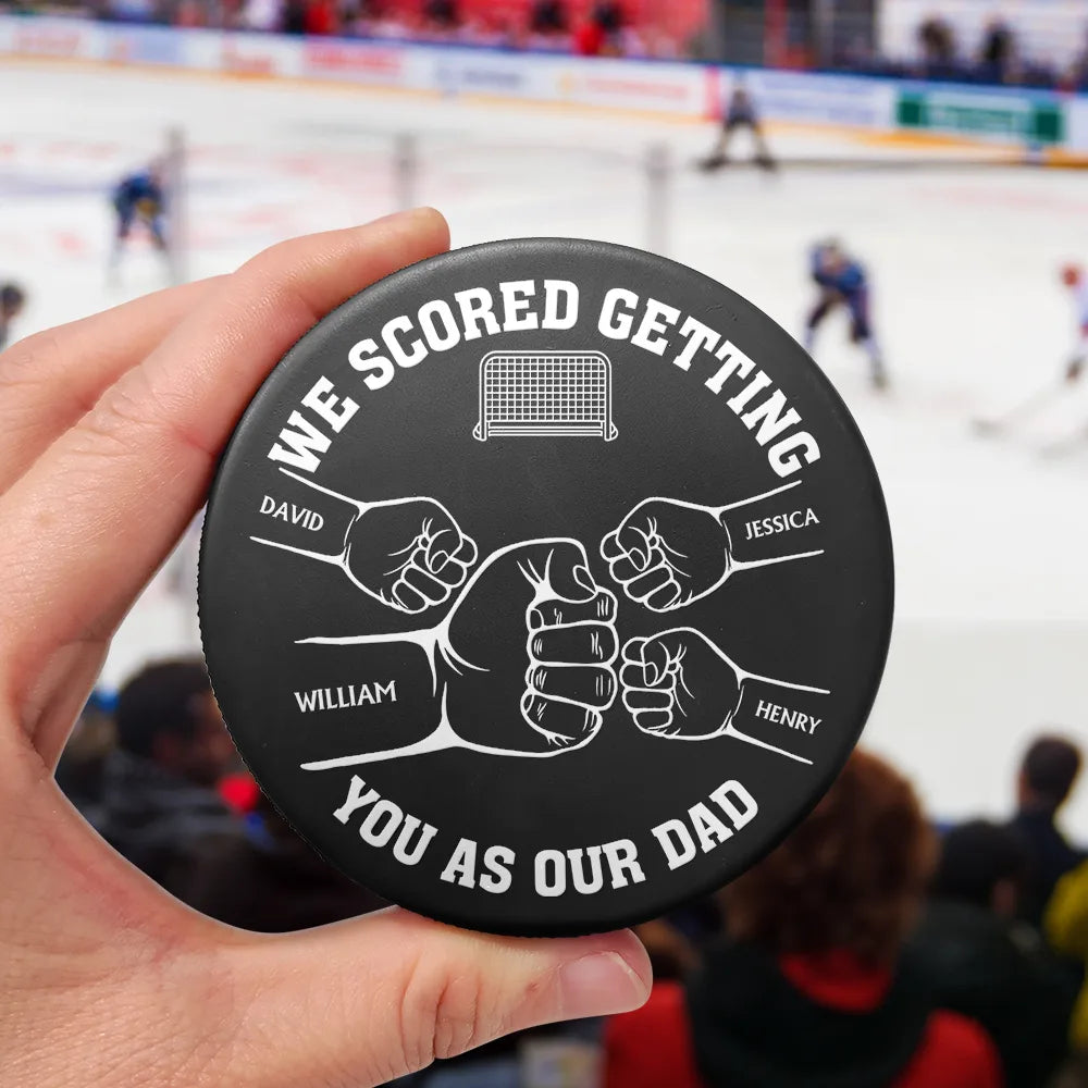 Gift For Father,Sport Dad,Children - I Scored Getting You As My Dad - Personalized Hockey Puck Bottle Opener