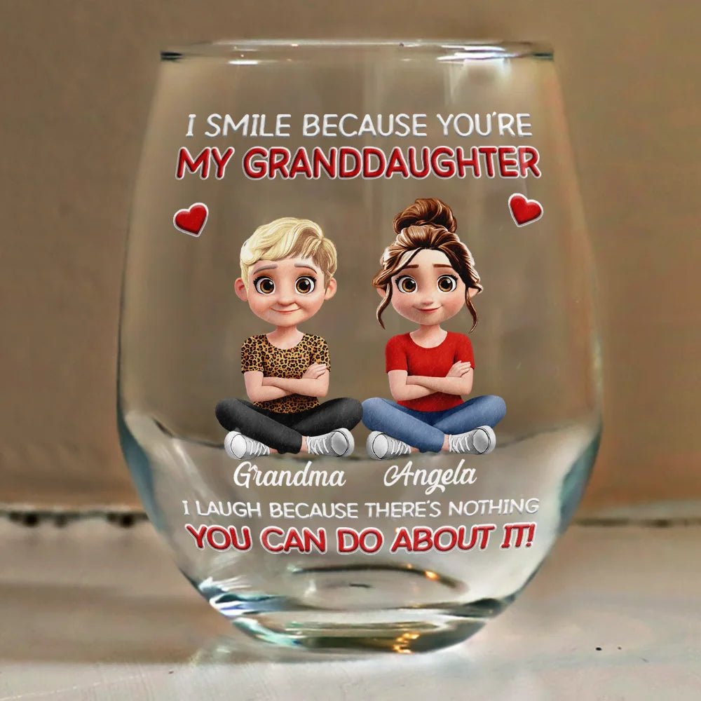 Dad - Daughters (Adult),Dad - Daughters (Young),Dad - Children,Mom - Children,Mom - Daughters (Adult),Gift For Daughter,Mom - Daughters (Young),Mom - Sons,Dad - Sons,Gift For Son,Grandpa - Grandkids,Grandma - Grandkids,Gift For Grandkids,Happy - I Smile Because You Are My Daughter Son - Personalized Stemless Wine Glass