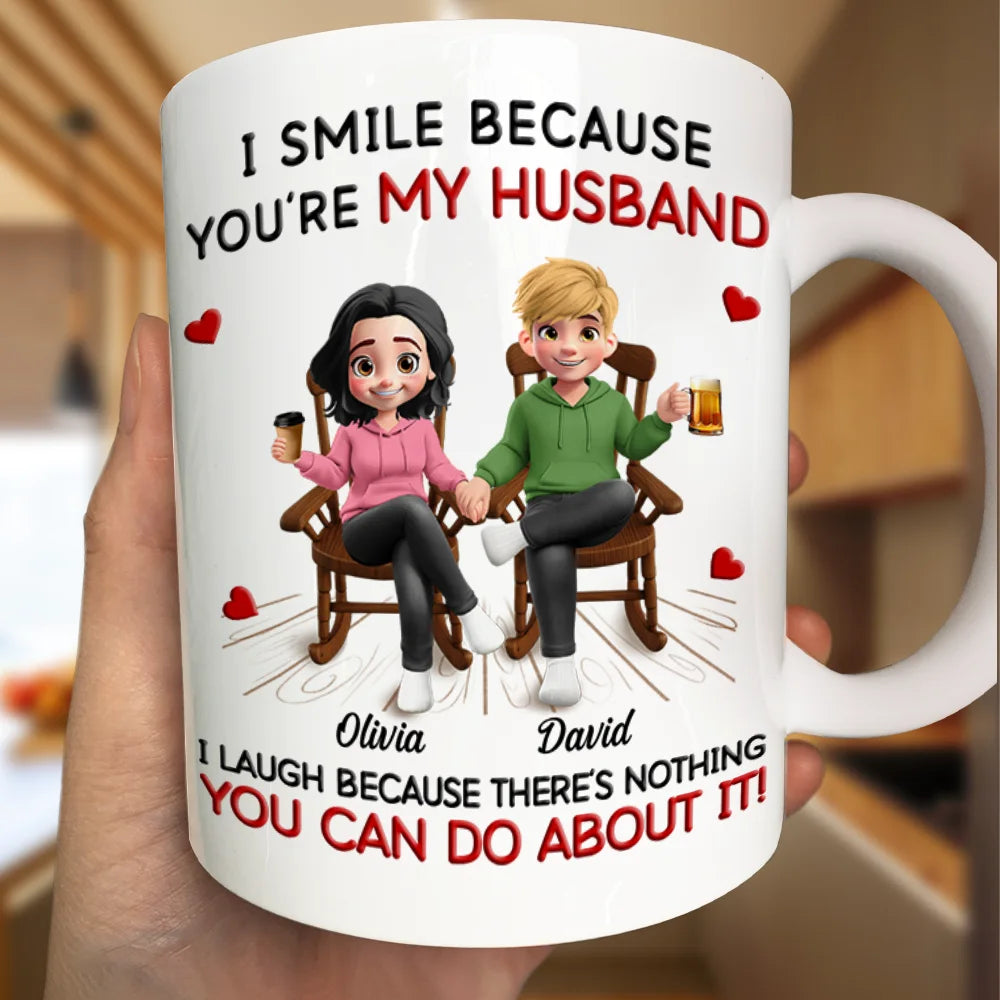 Gift For Couples,Gift For Husband,Gift For Wife,Gift For Women,Gift For Men,Happy - I Smile Because You Are My Husband - Personalized Mug