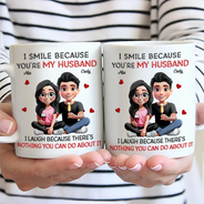 Gift For Couples,Married ,Funny - I Smile Because You Are My Husband 3D Effect Sitting Couple - Personalized Mug