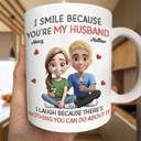 Gift For Couples,Married ,Funny - I Smile Because You Are My Husband 3D Effect Sitting Couple - Personalized Mug