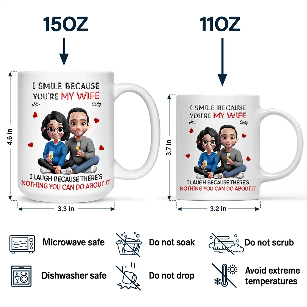 Gift For Couples,Married ,Funny - I Smile Because You Are My Husband 3D Effect Sitting Couple - Personalized Mug