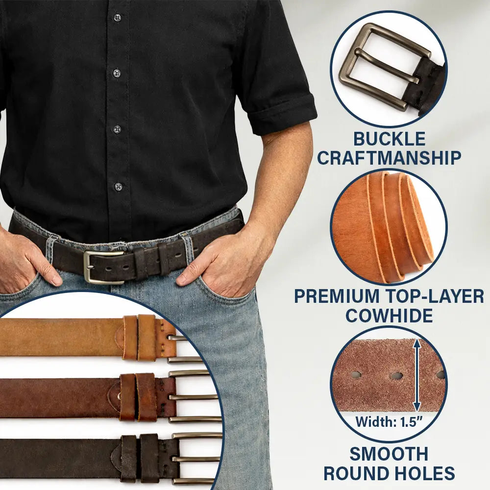 Gift For Grandpa,Gift For Father,Golf,Non-Eng,Icon,Proud - Best Dad Grandpa By Par Golf Clubs - Personalized Cowhide Leather Belt