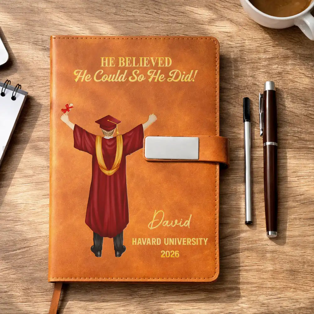 Vector,Graduation,Gift For Women,Gift For Men,Happy - I Trust The Next Chapter - Personalized Leather Notebook Set