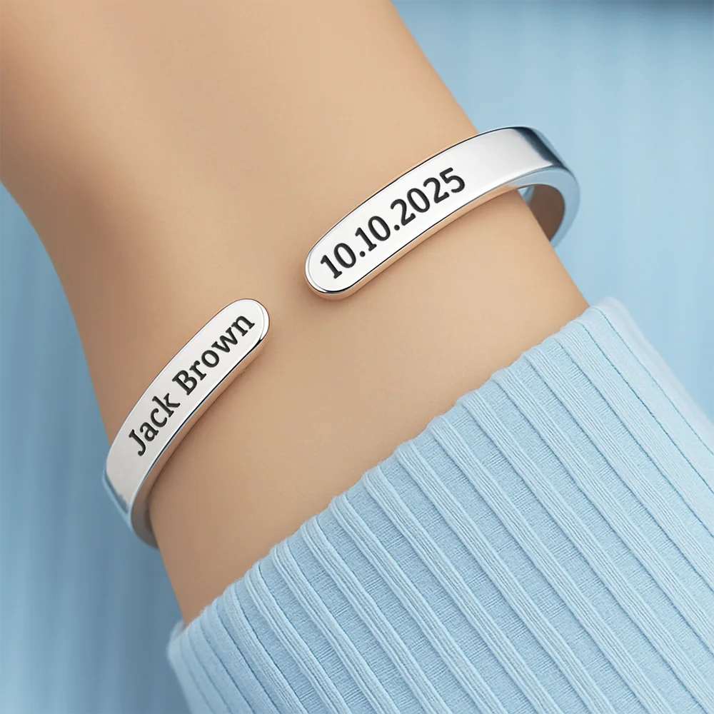 Memorial, Family, Parents, Gift For Grandparents, Sad - I Used To Be His Angel Now He's Mine Memorial - Personalized Bangle Bracelet Cuff