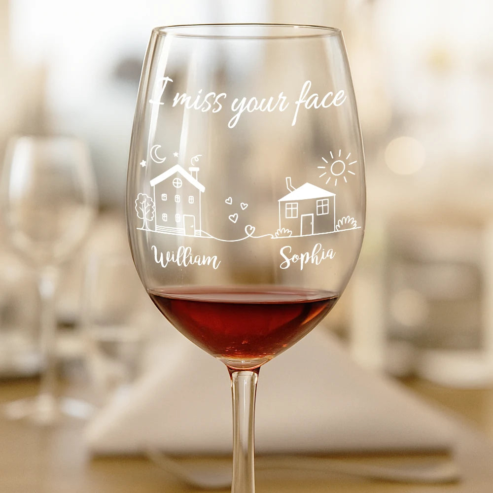 Love, Gift For Bestie, Long Distance, Gift For Sisters, Gift For Sibling, Mom - Daughters (Adult), Family - I Wish You Lived Next Door - Personalized Wine Glass