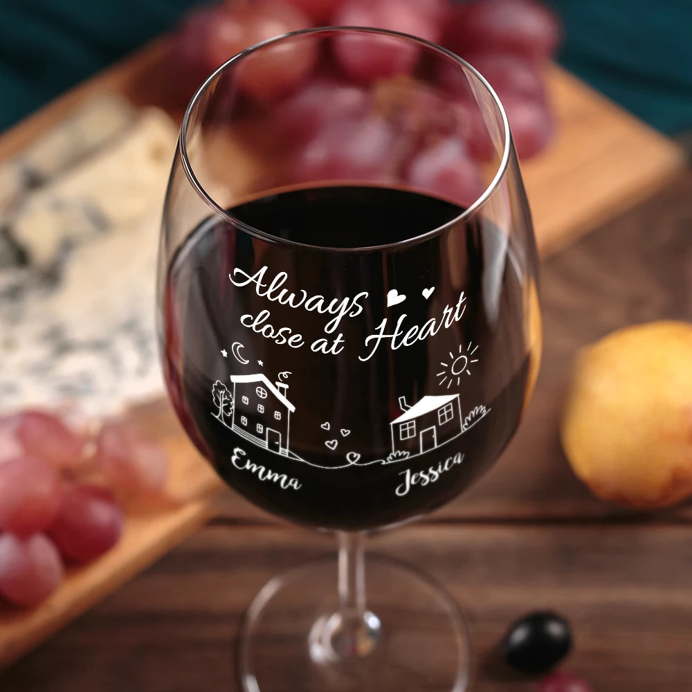 Love, Gift For Bestie, Long Distance, Gift For Sisters, Gift For Sibling, Mom - Daughters (Adult), Family - I Wish You Lived Next Door - Personalized Wine Glass