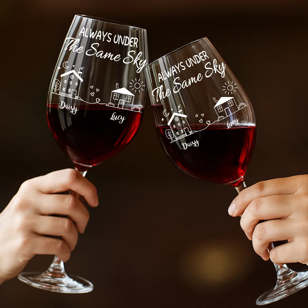 Love, Gift For Bestie, Long Distance, Gift For Sisters, Gift For Sibling, Mom - Daughters (Adult), Family - I Wish You Lived Next Door - Personalized Wine Glass