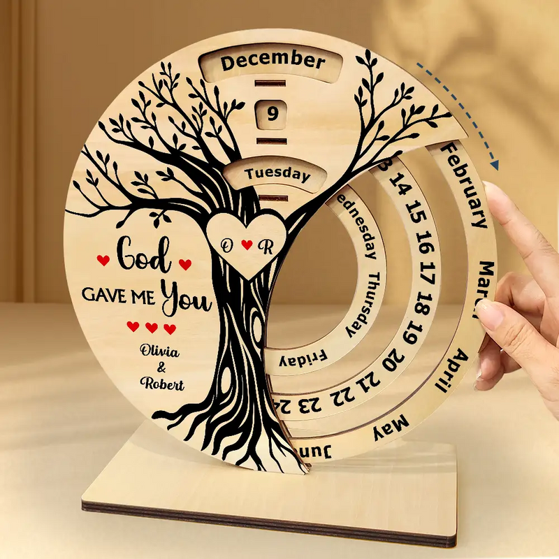 Gift For Couples,Gift For Husband,Gift For Wife,Gift For Boyfriend,Gift For Girlfriend,Love - I Wood Marry You All Over Again - Personalized Spinning Perpetual Desk Calendar