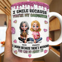 Gift For Mother,Gift For Daughter,Mom - Daughters (Adult),Happy,Vector - I Smile Because You Are My Daughter Glitter Pink - Personalized White Edge-to-Edge Mug