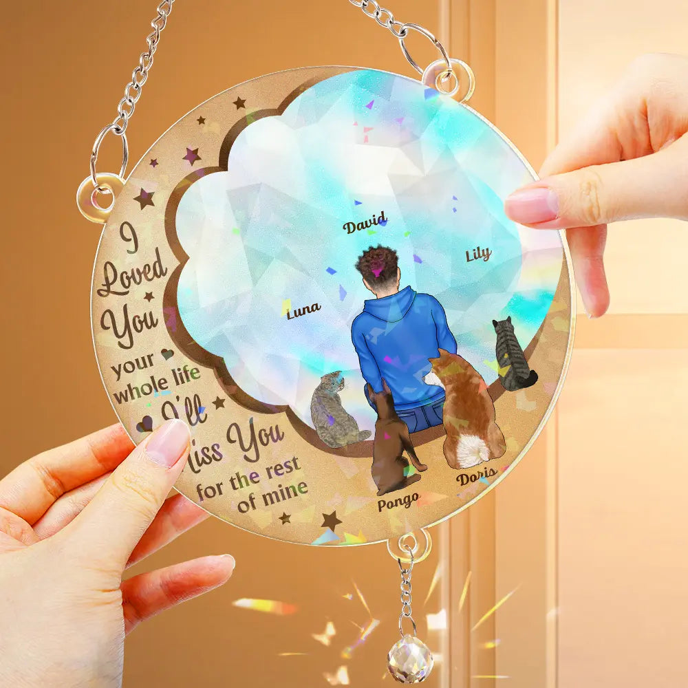Sad, Memorial, Dog Lovers, Cat Lovers, Pet Lovers, Dog Mom - I'll Miss You For The Rest Of Mine - Personalized Rainbow Suncatcher With Crystal Ball Prism