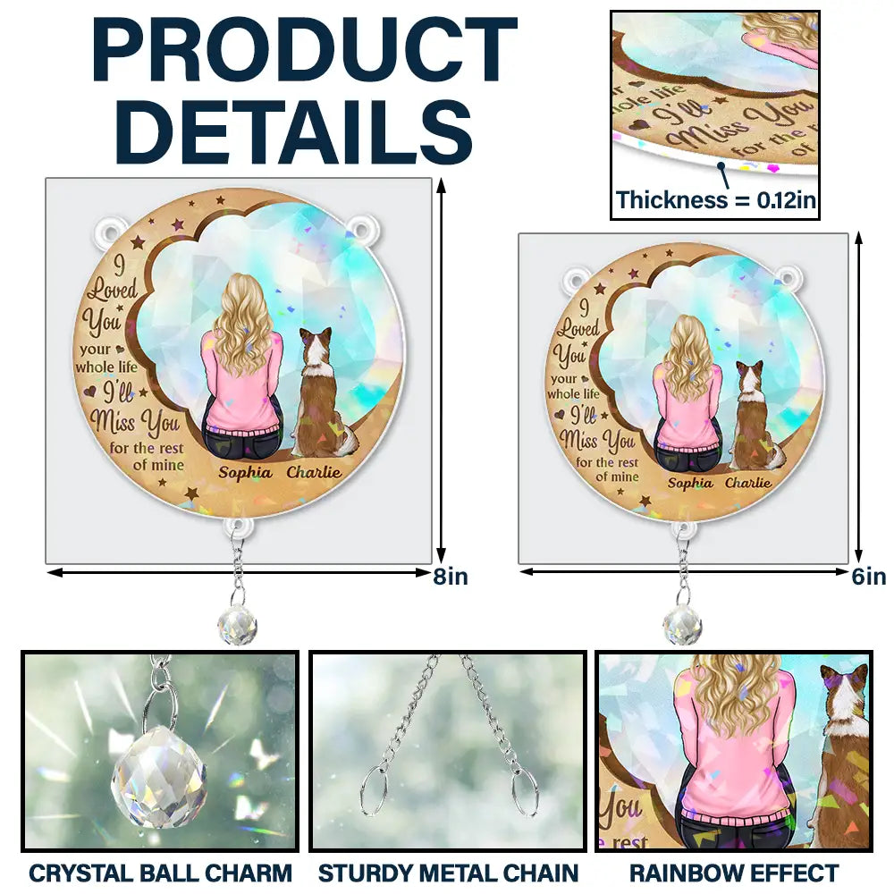 Sad, Memorial, Dog Lovers, Cat Lovers, Pet Lovers, Dog Mom - I'll Miss You For The Rest Of Mine - Personalized Rainbow Suncatcher With Crystal Ball Prism