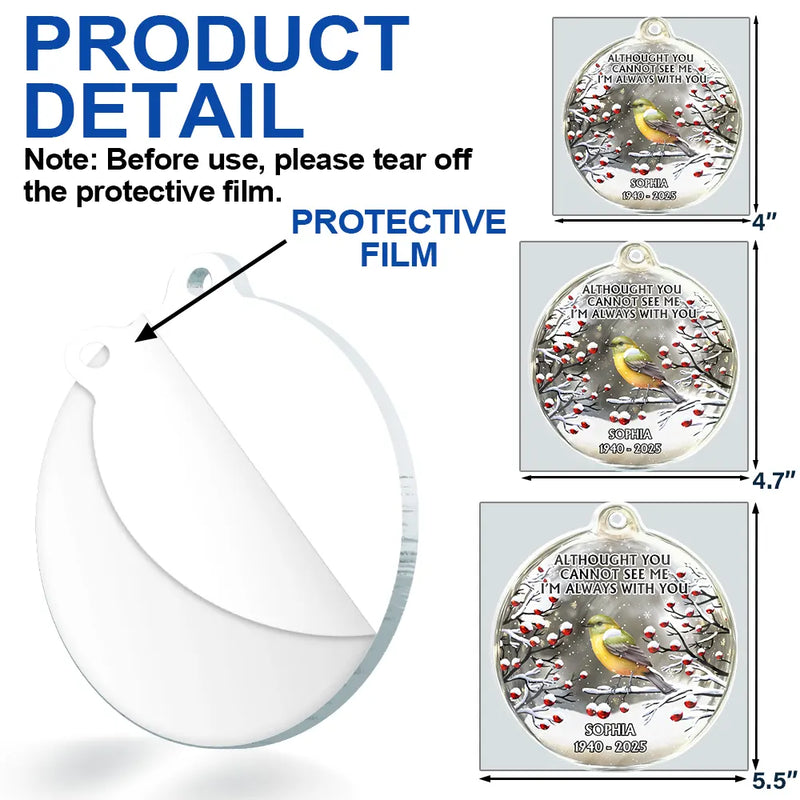 Sad, Memorial, Christmas - I'm Always With You 3D Cardinal - Personalized Custom Shaped Acrylic Ornament