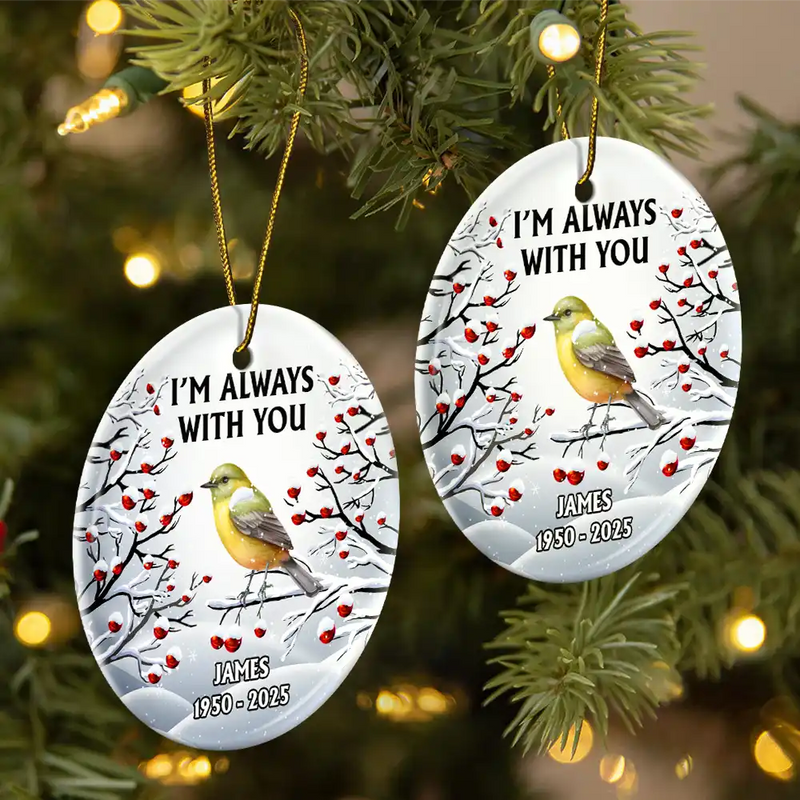 Memorial,Christmas,Sad - I’m Always With You Red Cardinal - Personalized Circle Ceramic Ornament