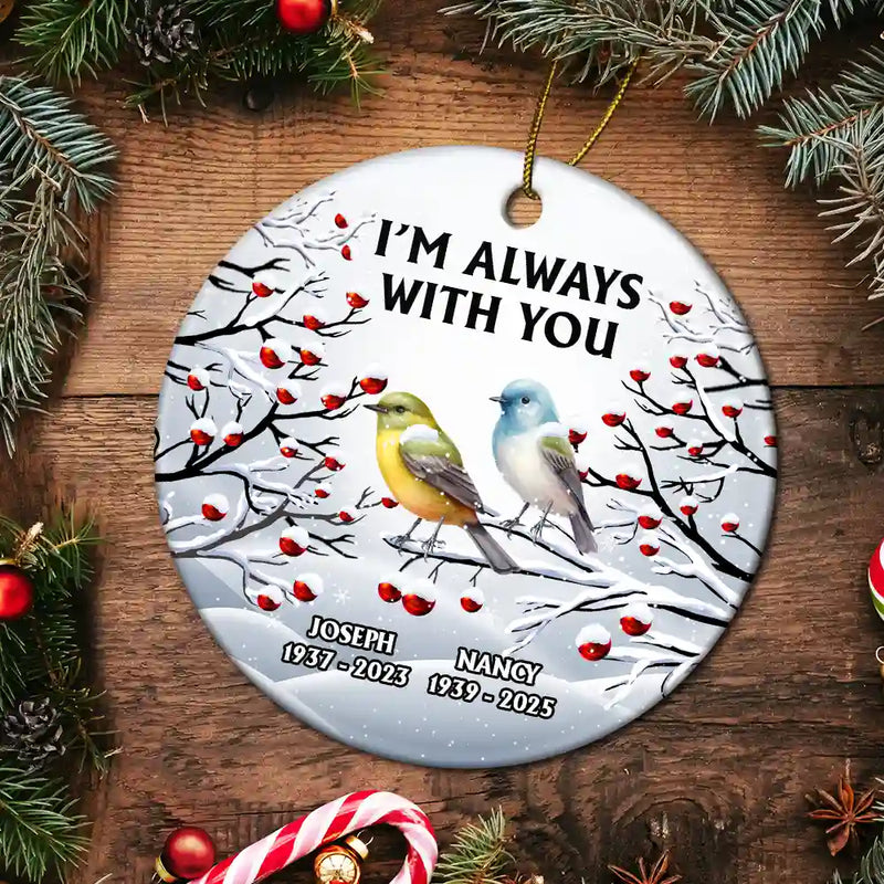 Memorial,Christmas,Sad - I’m Always With You Red Cardinal - Personalized Circle Ceramic Ornament