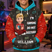 Christmas,Gift For Men,Gaming,Gift For Yourself,Vector,Happy - I'm Gaming Do Not Disturb - Personalized Fleece Hoodie