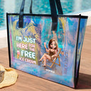 Gift For Yourself,Gift For Women,Gift For Men,Happy,Beach,Summer,Travel - I'm Just Here For The Free Ice Cream - Personalized Holographic Tote
