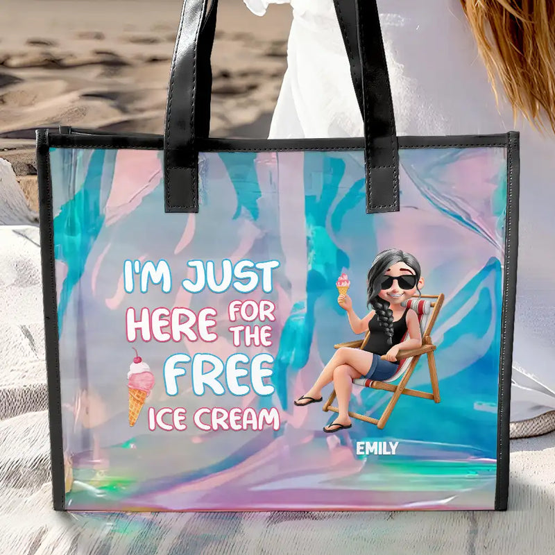 Gift For Yourself,Gift For Women,Gift For Men,Happy,Beach,Summer,Travel - I'm Just Here For The Free Ice Cream - Personalized Holographic Tote
