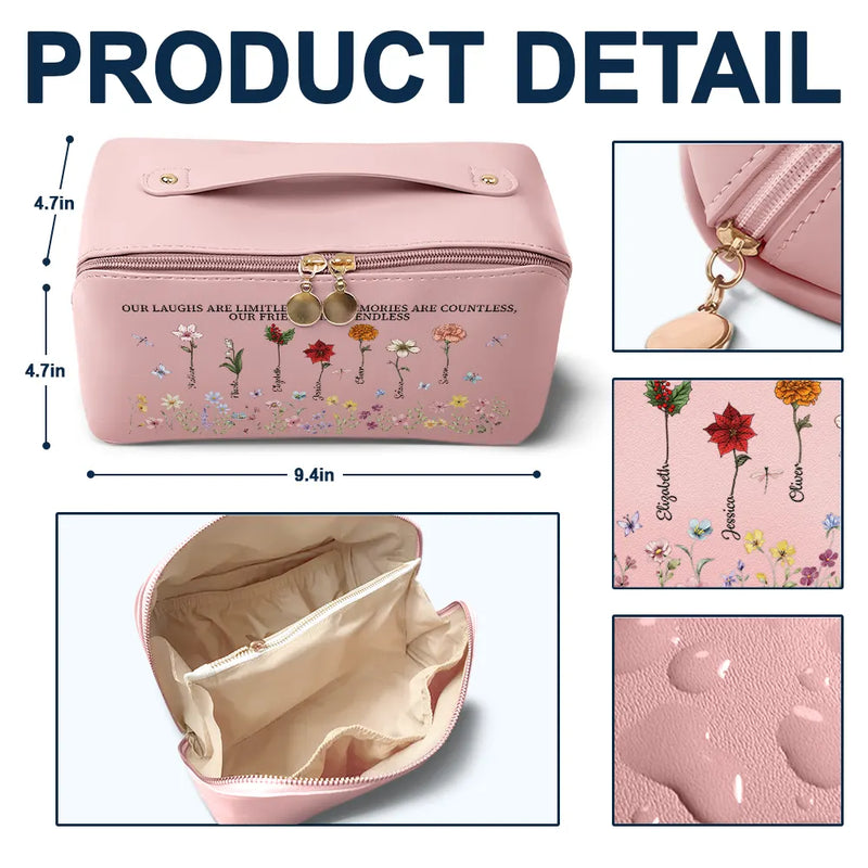 If Besties Sisters Were Flowers I'd Pick You - Personalized Leather Makeup Bag