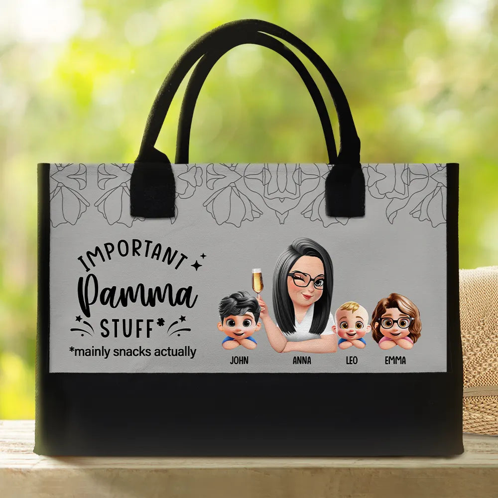 Gift For Grandma,Funny - Important Grandma Stuff Mainly Snacks Actually 3D Effect - Personalized Canvas Tote Bag