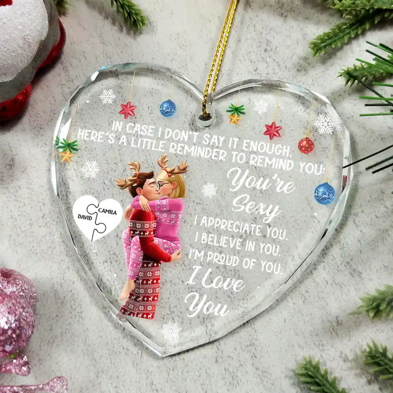 Love,Gift For Couples,Gift For Husband,Gift For Wife,Gift For Boyfriend,Gift For Girlfriend,Christmas - In Case I Don't Say It Enough 3D Kissing Couples - Personalized Heart Shaped Glass Ornament