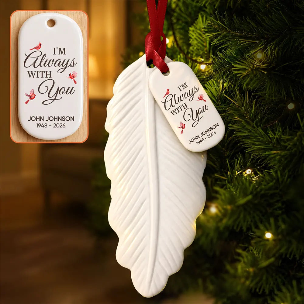 In Loving Memory Christmas Sympathy Gift - Personalized Feather Ornament