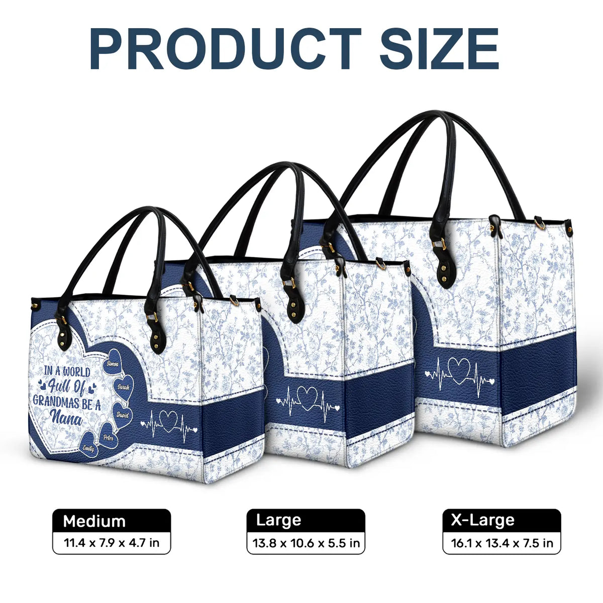 Gift For Grandma,Grandma - Grandkids,Grandma's Hobby,Happy - In The World Full Of Grandmas Toile De Jouy Heart Icon - Personalized Leather Bag