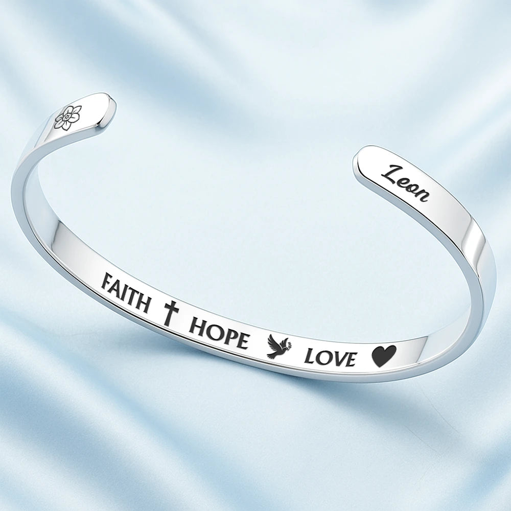 Christian,Gift For Yourself - Inspirational Faith Hope Love Christian - Personalized Bangle Bracelet Cuff