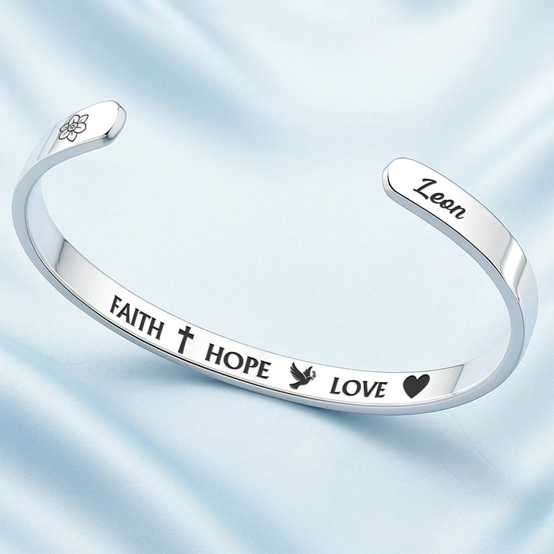 Christian,Gift For Yourself - Inspirational Faith Hope Love Christian - Personalized Bangle Bracelet Cuff