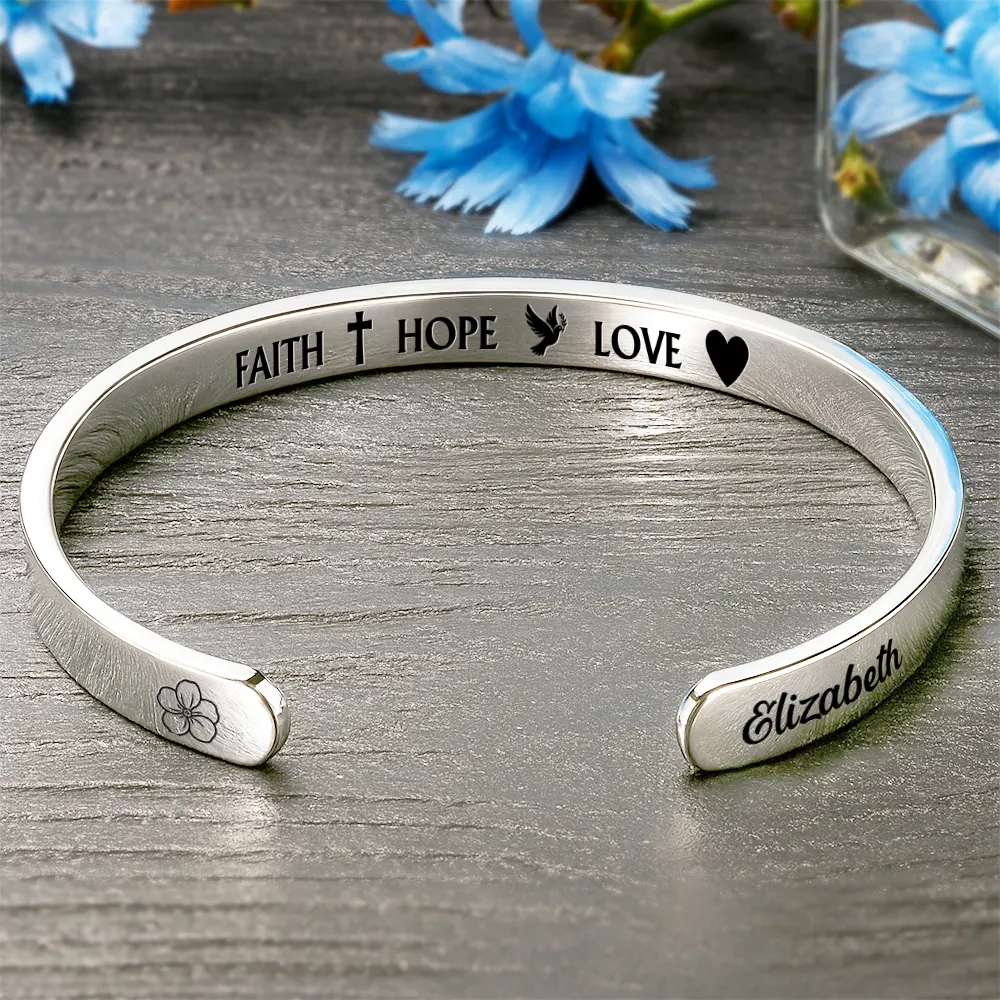 Christian,Gift For Yourself - Inspirational Faith Hope Love Christian - Personalized Bangle Bracelet Cuff