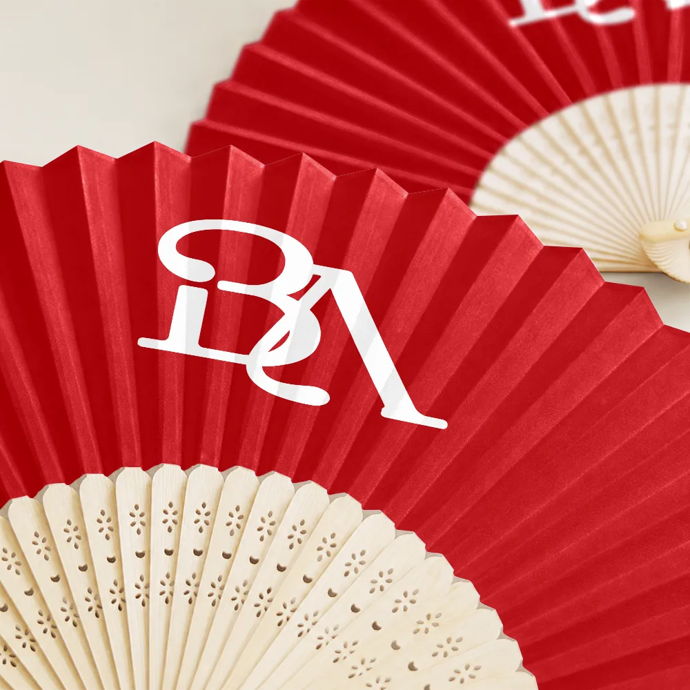 Grateful,Gift For Bestie,Wedding,Intertwined Monogram - Intertwined Monogram Initial Couple Name - Personalized Hand Folding Fans