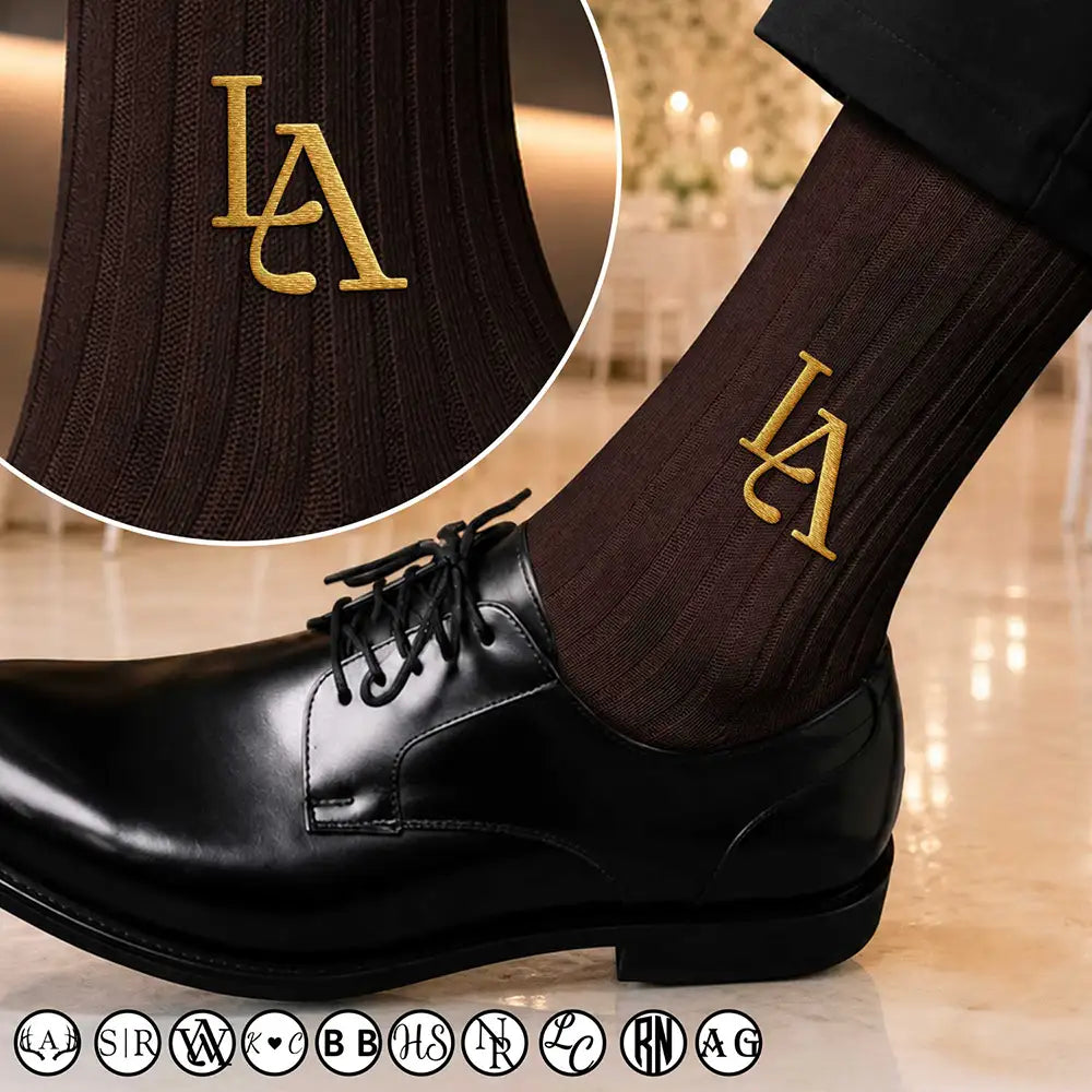 Gift For Husband, Romantic, Gift For Couples, Wedding, Intertwined Monogram - Monogram Intertwined Initials Couple - Personalized Embroidered Socks