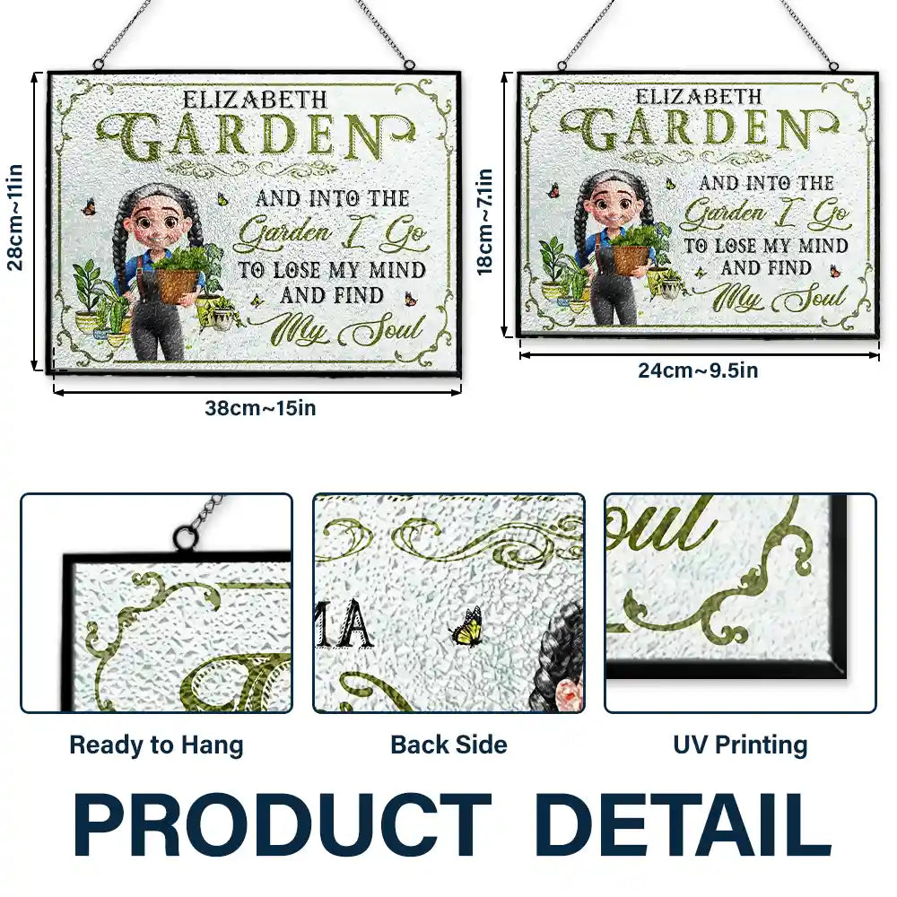 Gardening,Gift For Women,Love - Into The Garden I Go 3D Effect Gardening Woman - Personalized Horizontal Stained Glass Suncatcher