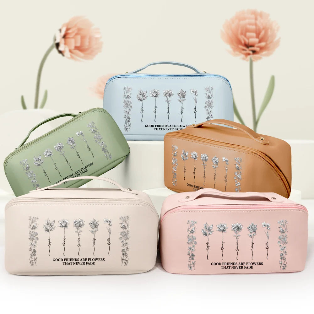Gift For Bestie,Old Best friends,Happy - It Takes A Long Times To Grow An Old Best Friends Toile De Jouy Pattern - Personalized Leather Makeup Bag