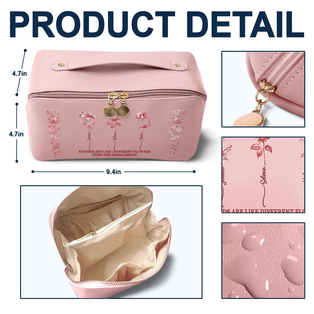 Gift For Bestie,Old Best friends,Happy - It Takes A Long Times To Grow An Old Best Friends Toile De Jouy Pattern - Personalized Leather Makeup Bag