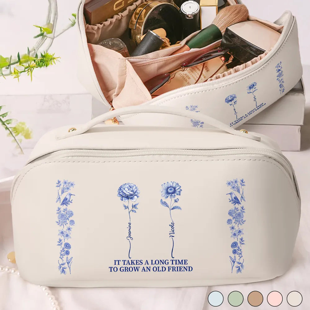 Il faut du temps pour faire grandir un vieux best friend, motif toile de Jouy - Trousse de maquillage en cuir personnalisée