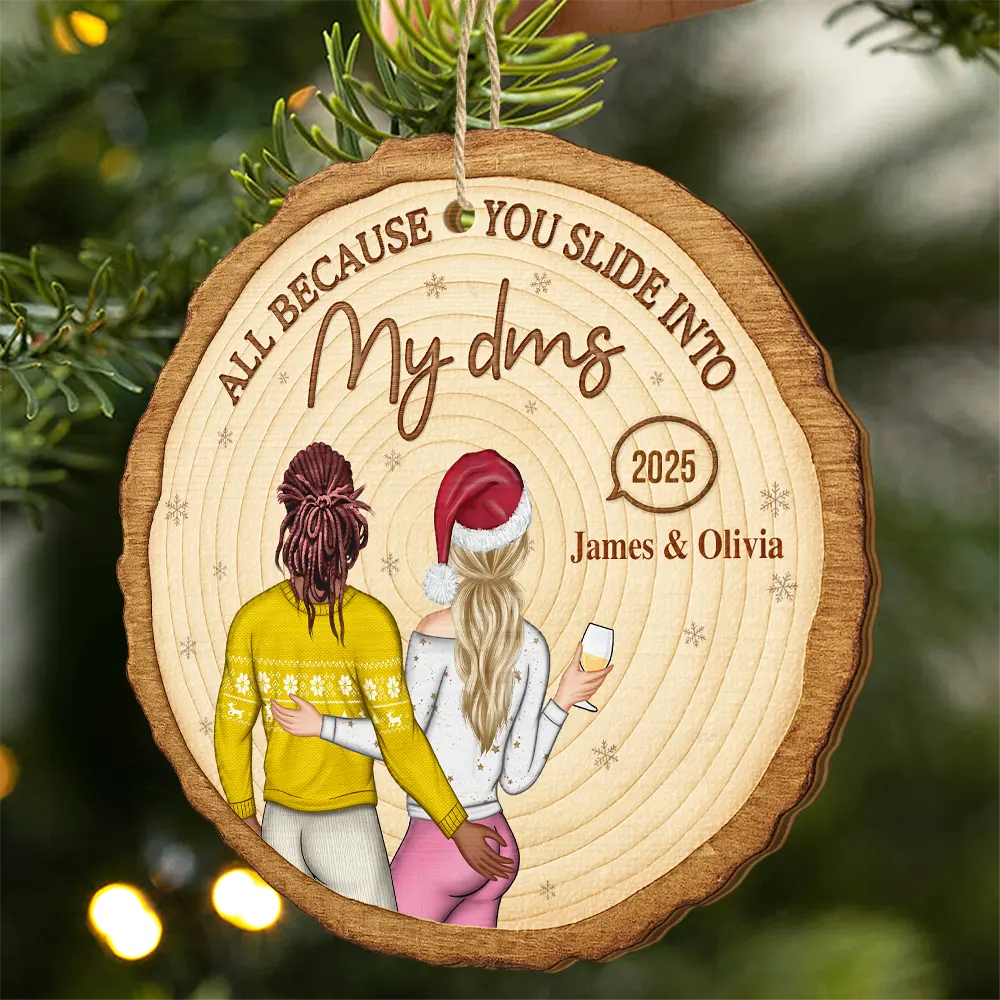 Christmas, Gift For Couples, Gift For Husband, Gift For Wife, Happy - It Started With A Message Online Dating Couple - Personalized Custom Shaped Wooden Ornament